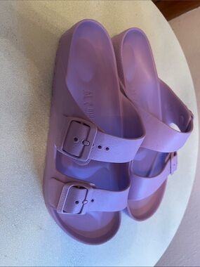 Birkenstock Two-Strap EVA Slide Sandals in Lavender Purple
